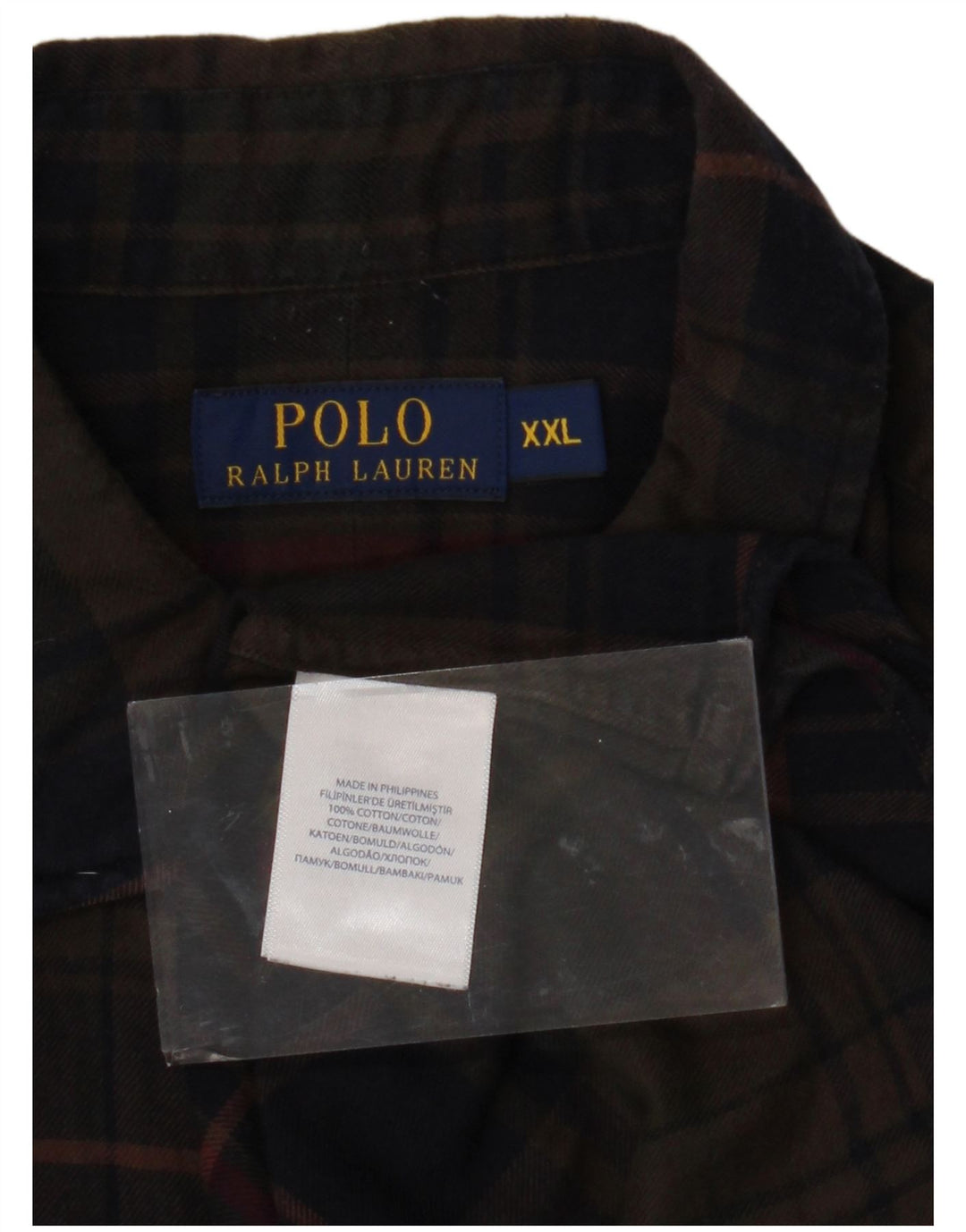 POLO RALPH LAUREN Camisa de franela para hombre 2XL Algodón a cuadros marrón