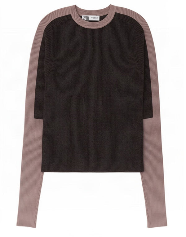 Zara Mujer Crop Blusa Top UK 42 Viscosa Color Block Gris Medio