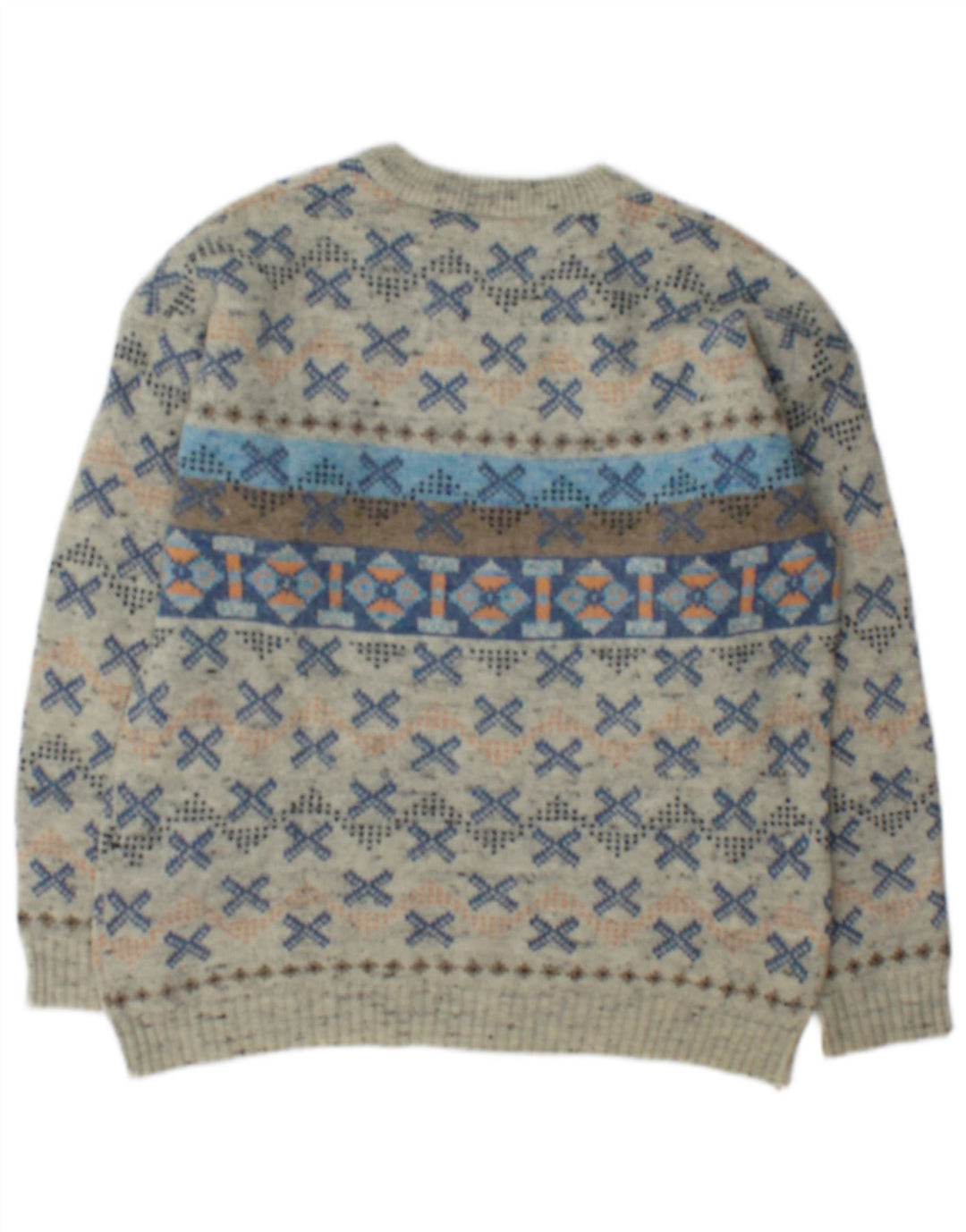 Vintage hombres barco cuello jumper suéter gris medio lana geométrica