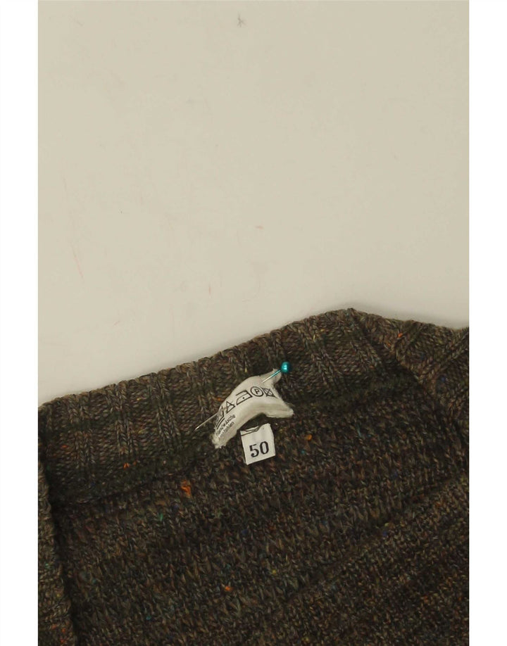 Vintage hombres Cardigan suéter IT 50 medio caqui moteado acrílico