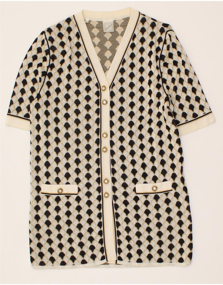 LUCIANA Womens Abstract Pattern Cardigan Sweater IT 44 Medium White Vintage Luciana and Second-Hand Luciana from Messina Hembry 