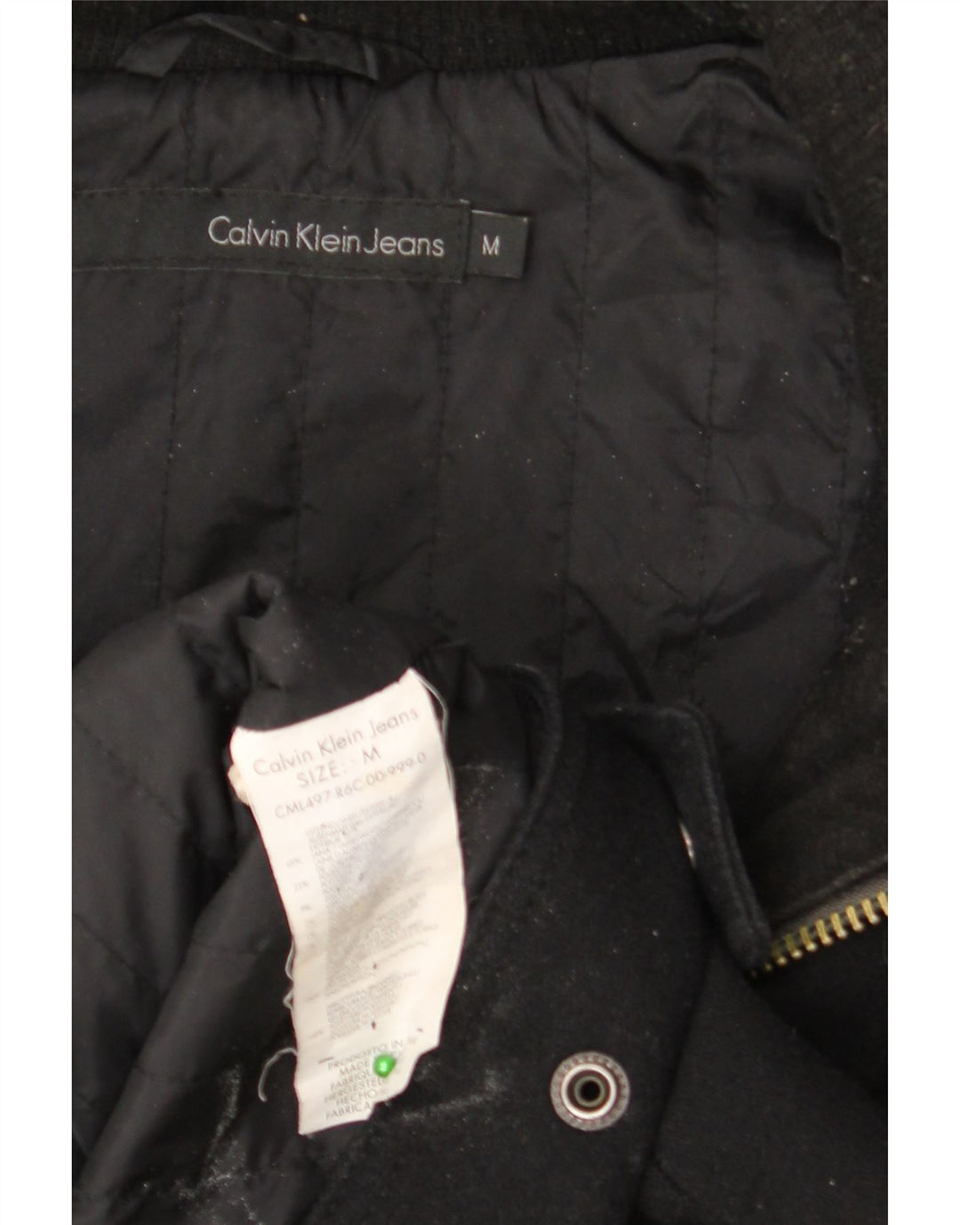 CALVIN KLEIN JEANS Chaqueta bomber con capucha para hombre UK 38 Mediana Lana negra