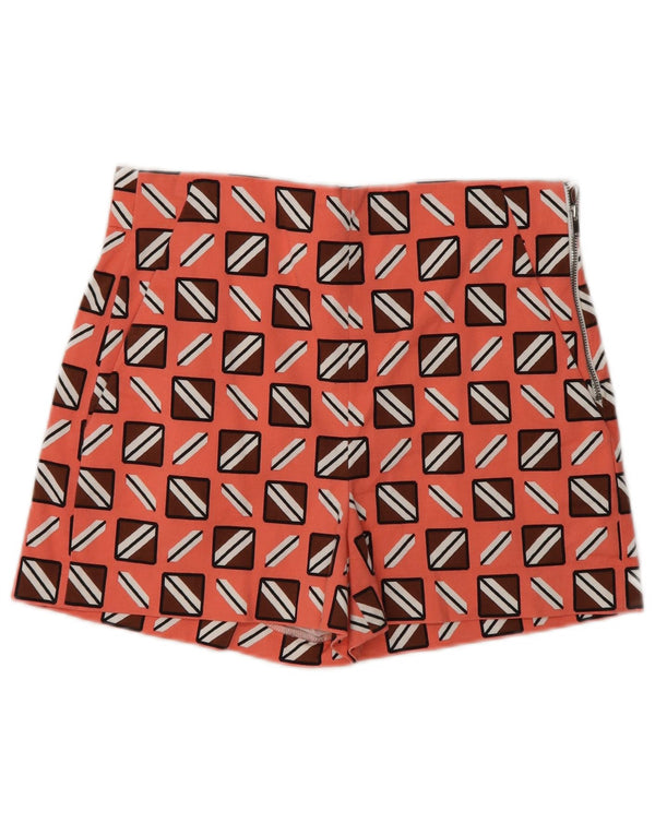 Zara Mujer Pantalones Cortos Casuales De Cintura Alta Mediano W28 Naranja Geométrico