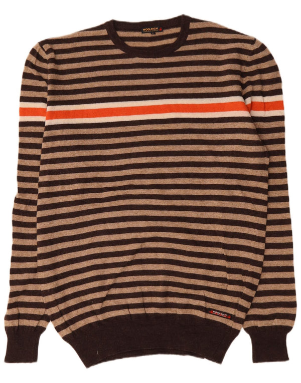 Woolrich Jersey De Cuello Redondo Para Hombre XL Lana A Rayas Beige