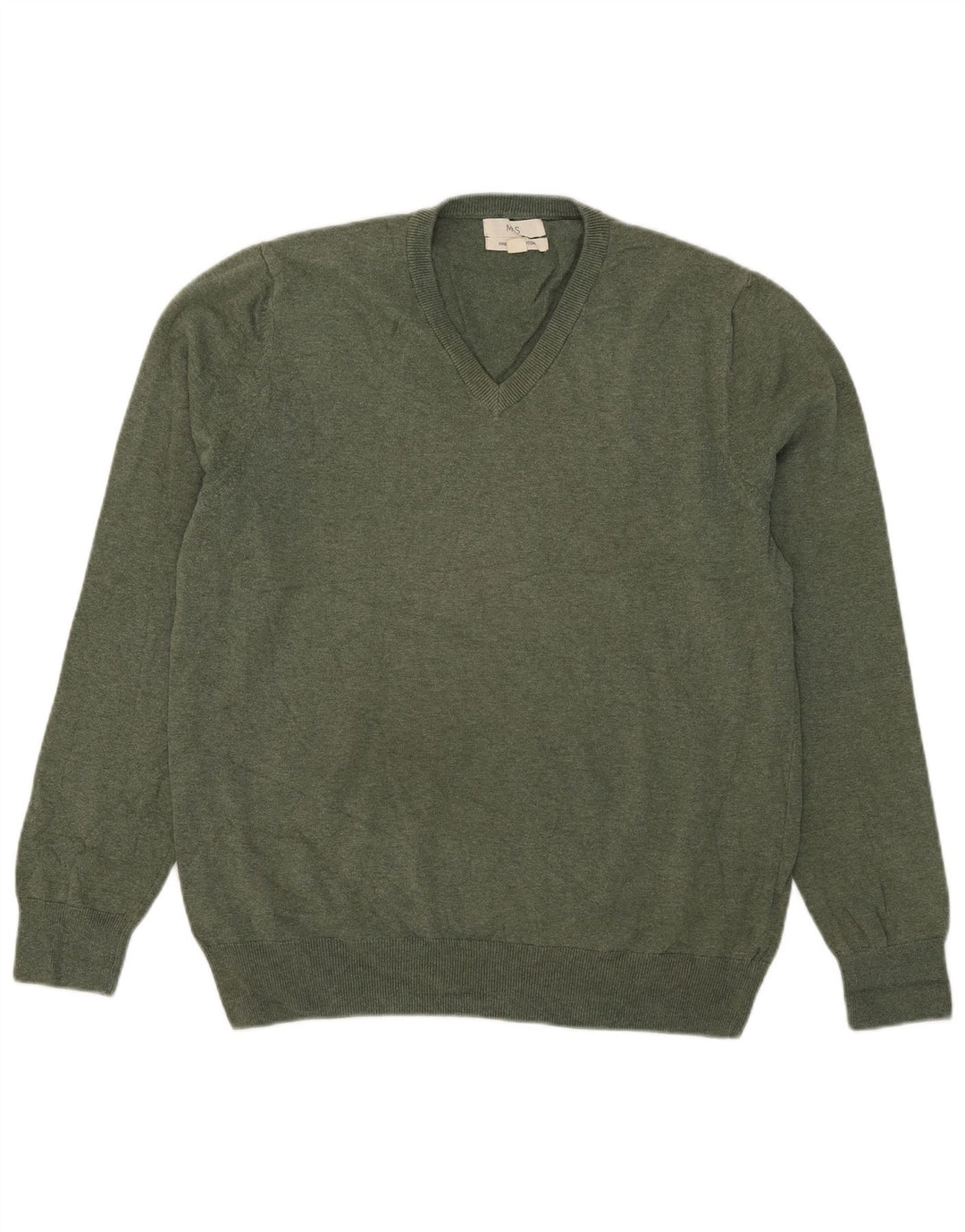 Marks & Spencer Jersey con cuello en V para hombre, talla grande, algodón verde