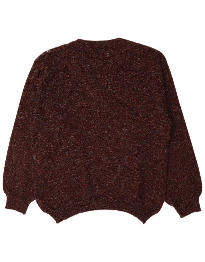 Vintage hombres V-cuello jumper suéter IT 48 marrón medio geométrico poliacrílico