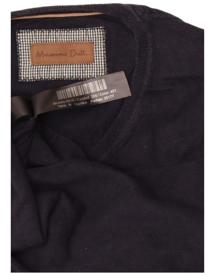 Jersey Massimo Dutti Hombre Cuello Pico Jersey Medio Azul Marino Algodón