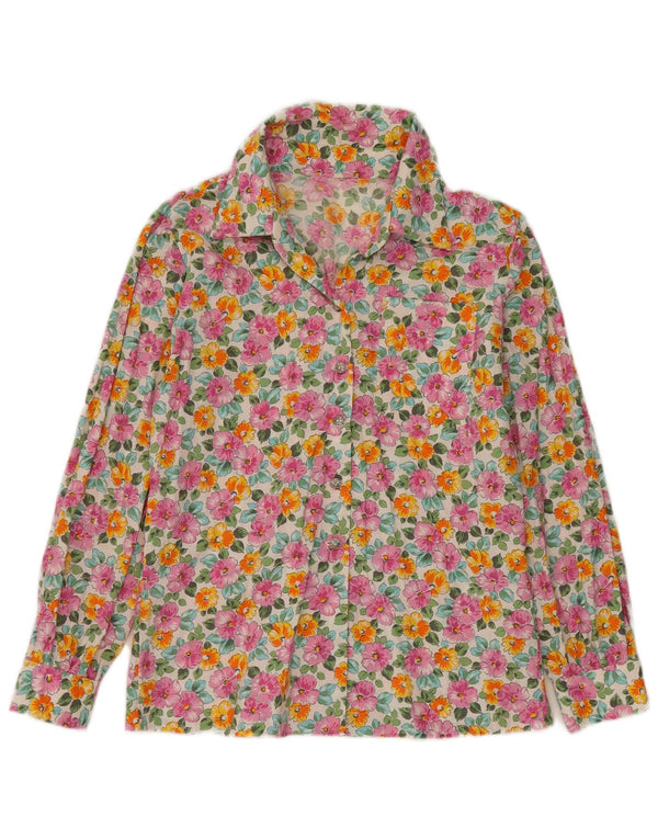 Vintage mujer camisa blusa Reino Unido 14 grande multicolor floral
