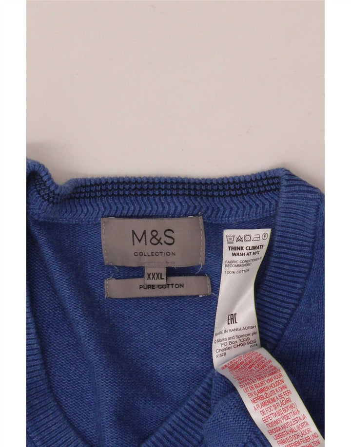 Marks & Spencer - Jersey con cuello en V para hombre, talla 3XL, algodón azul