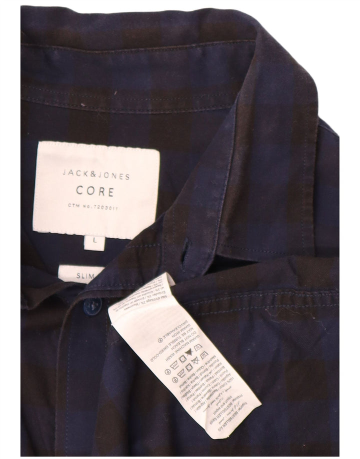 JACK & JONES Hombre Slim Fit Camisa Grande De Algodón A Cuadros Negro