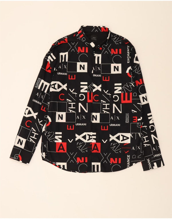 ARMANI EXCHANGE Camisa estampada con estampado abstracto para hombre XL Algodón negro