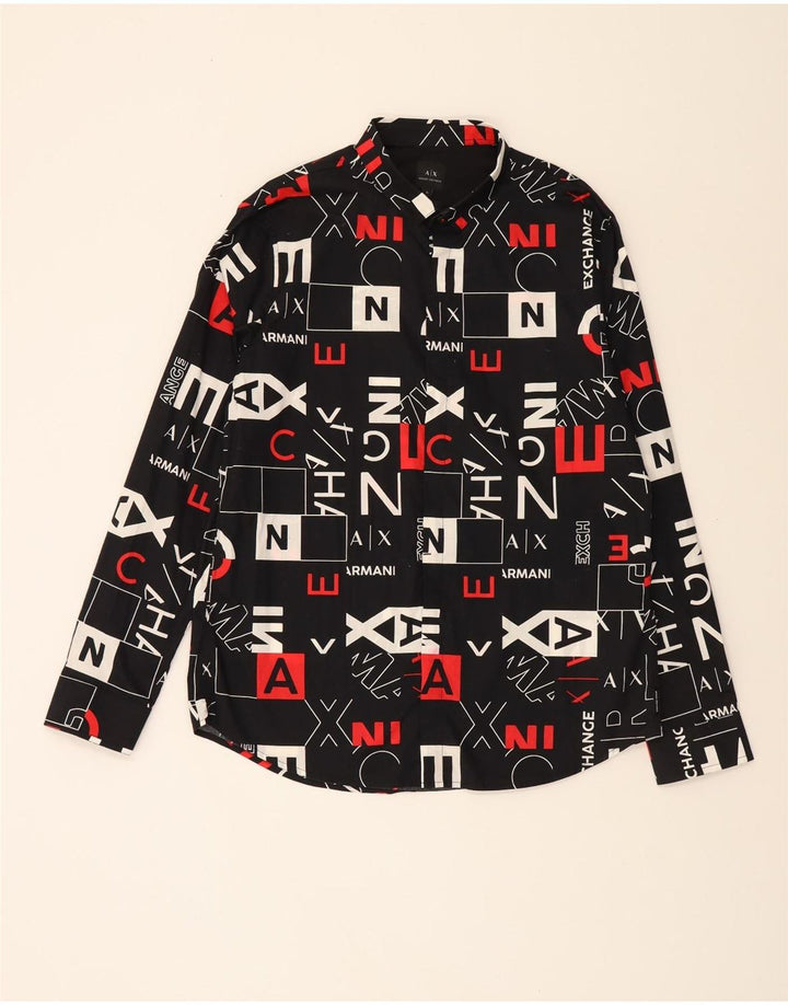 ARMANI EXCHANGE Camisa estampada con estampado abstracto para hombre XL Algodón negro