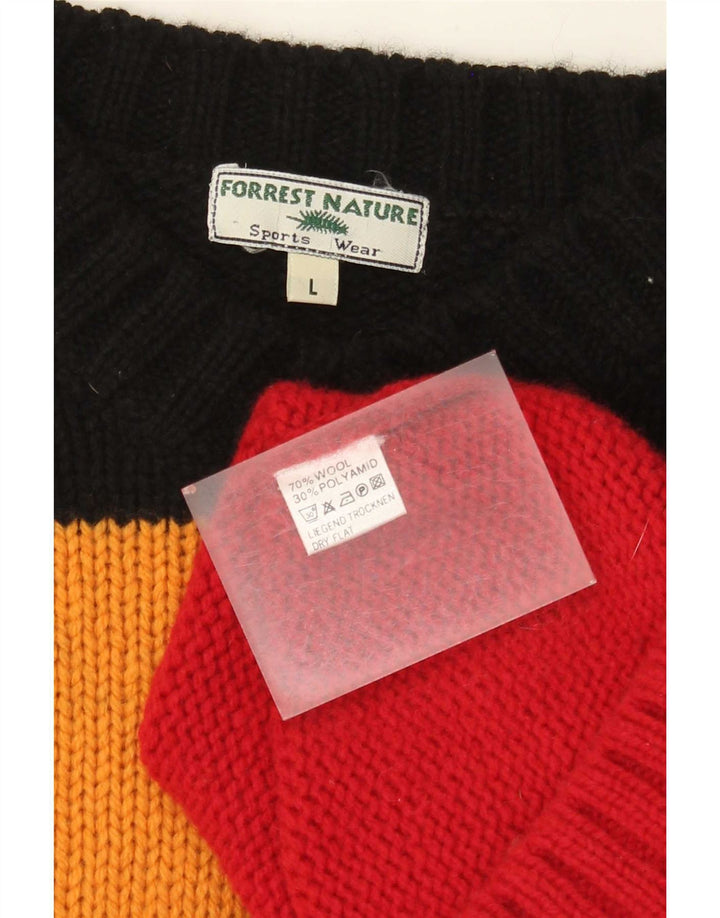 Vintage hombres V-cuello jumper suéter grande multicolor colorblock lana