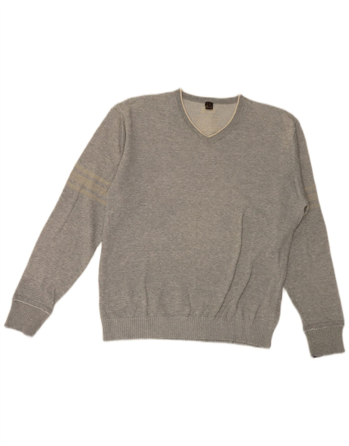 Napapijri Jersey con cuello en V para hombre, talla grande, algodón gris