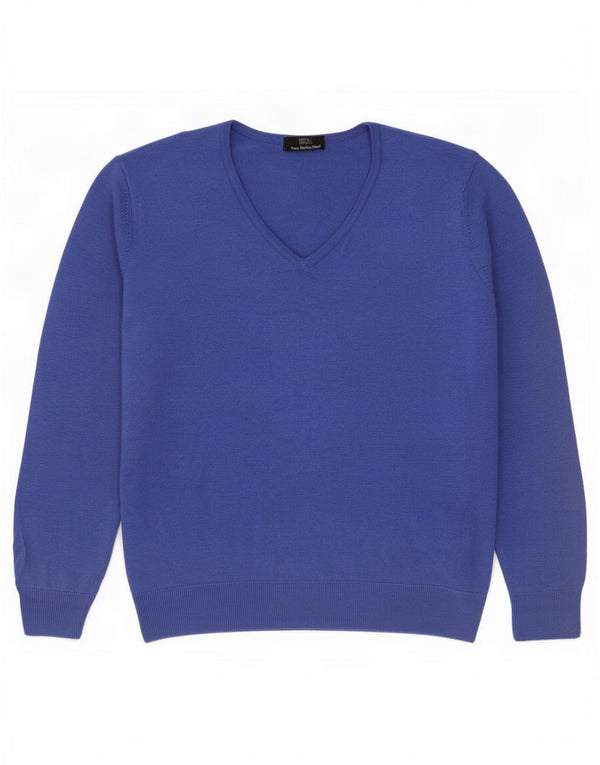 Marks & Spencer Jersey con cuello en V para mujer UK 40 Lana merino azul medio