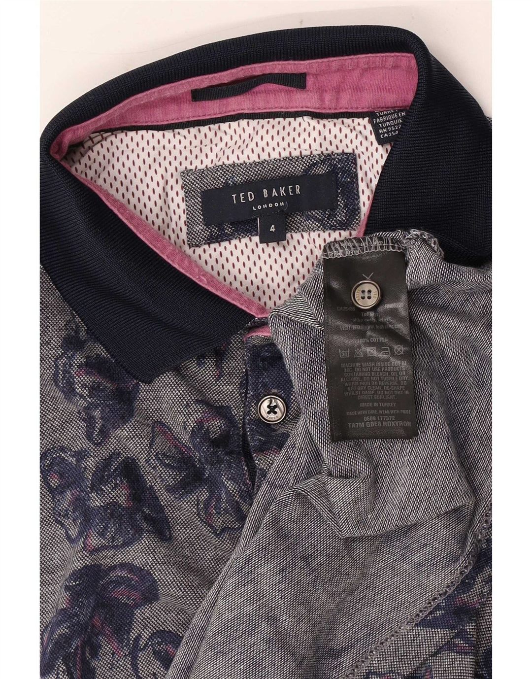 Ted Baker - Polo para hombre, talla 4, algodón floral gris grande