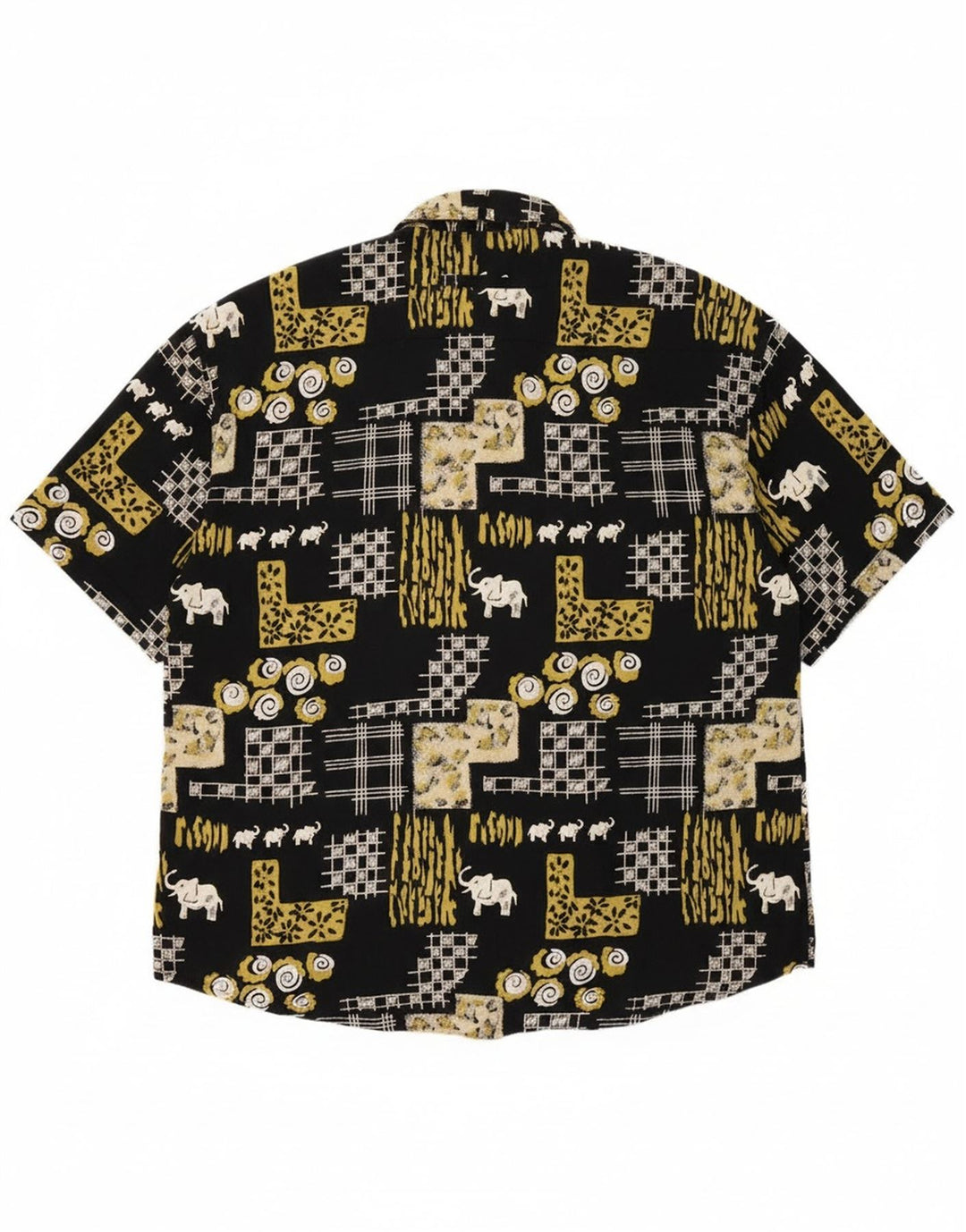 VINTAGE Mens Short Sleeve Shirt XL Black Patchwork