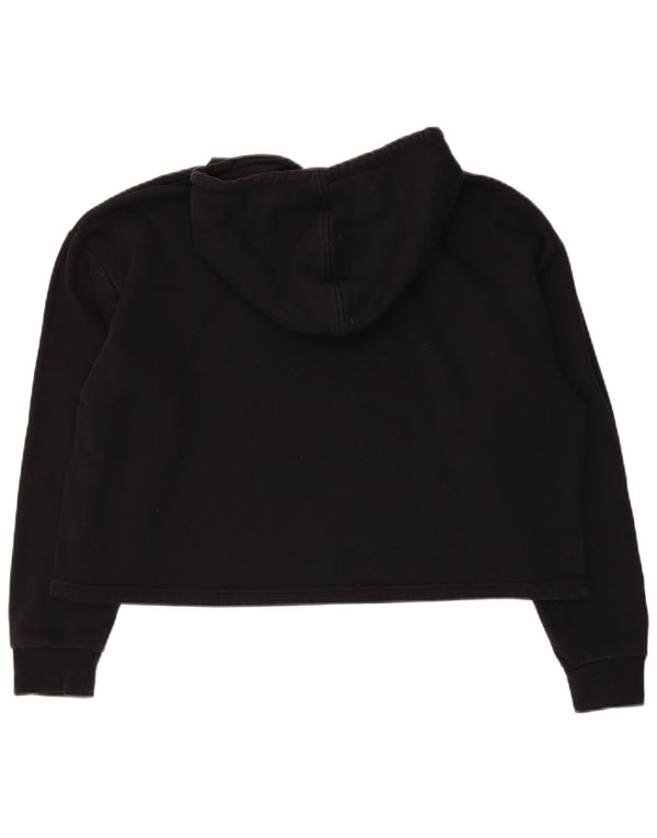 Puma Womens Crop Graphic Oversized Hoodie Jumper UK 14 Medium Black Cotton