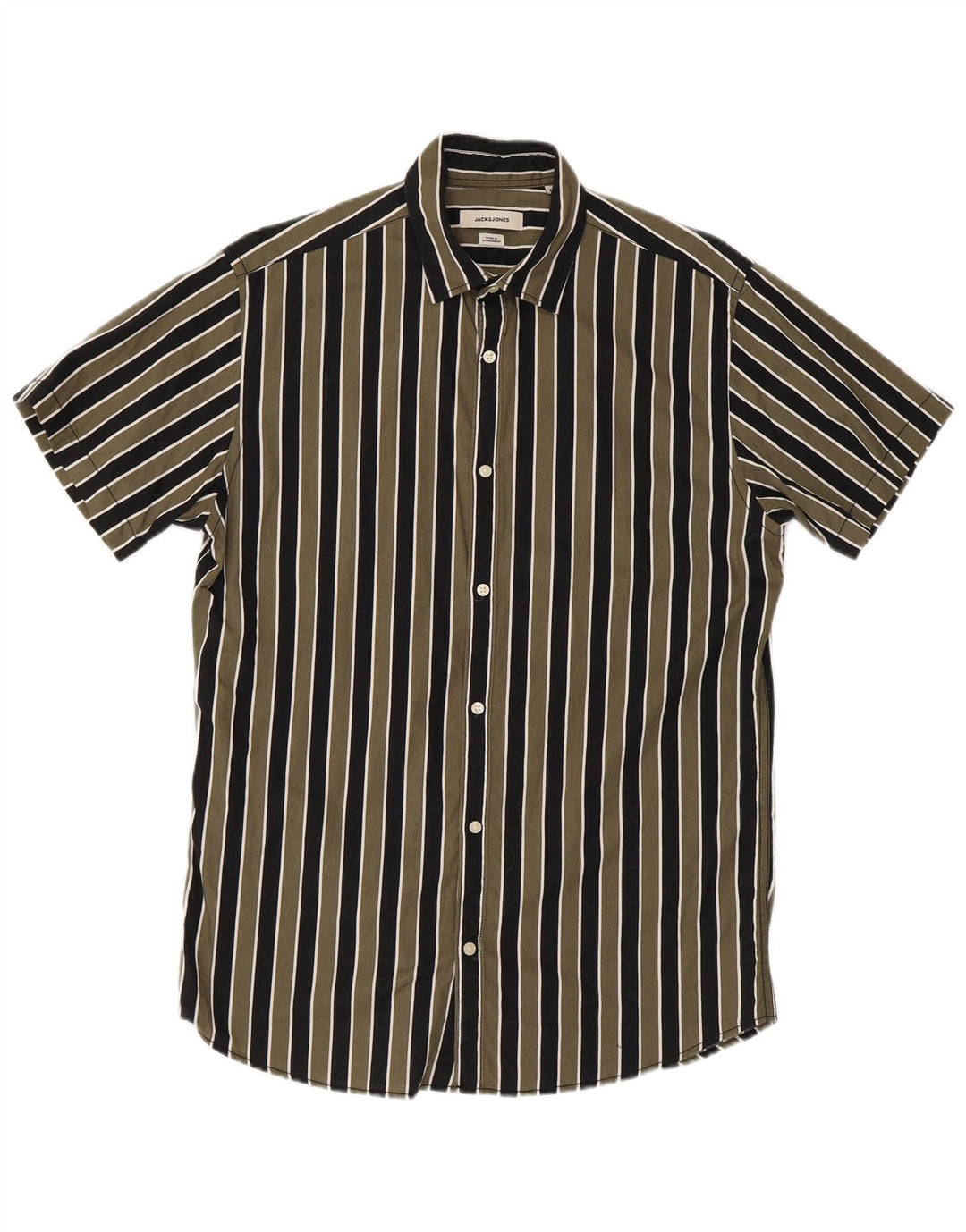 Camisa Jack & Jones Hombre Manga Corta Regular Fit Rayas Verde Medio