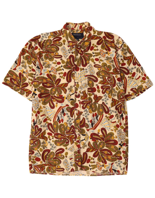 Vintage hombres camisa de manga corta medio multicolor Paisley algodón