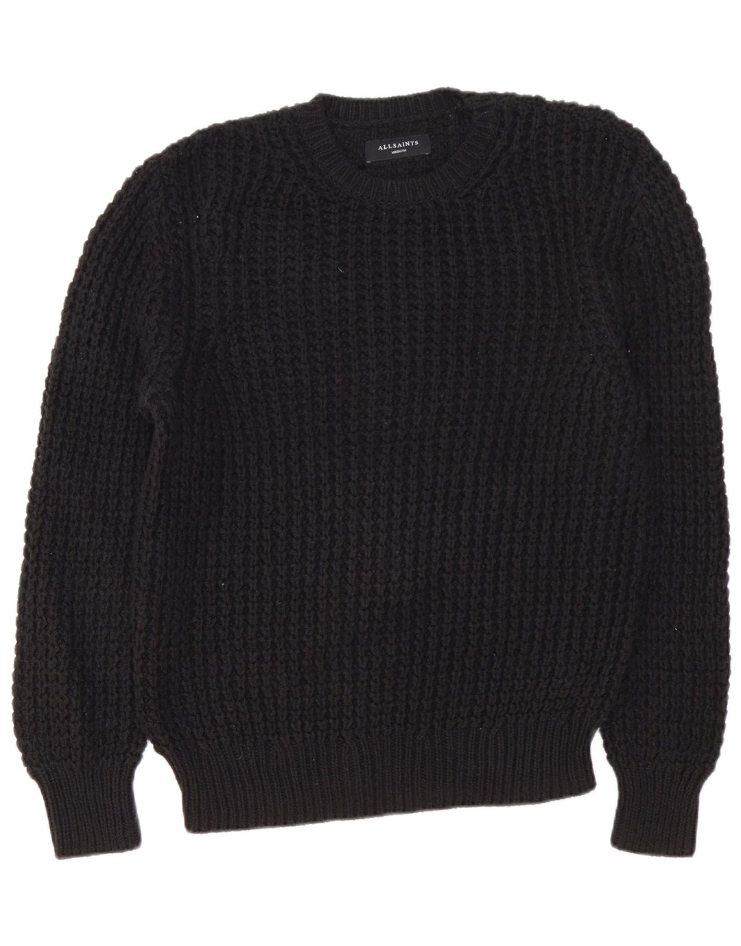 All Saints Jersey de cuello redondo para hombre, jersey de algodón negro mediano