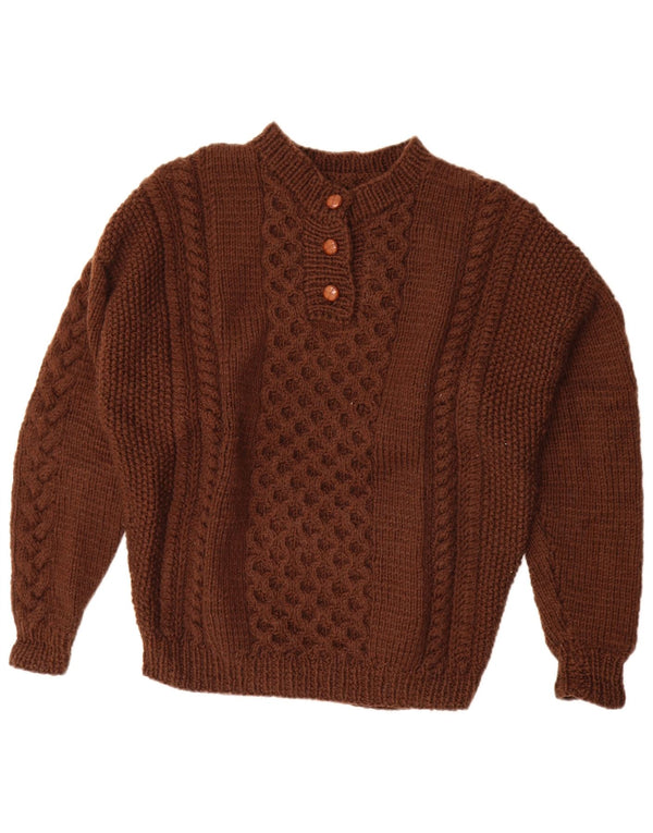 Vintage Womens Button Neck Jumper Sweater UK 20 2XL Brown