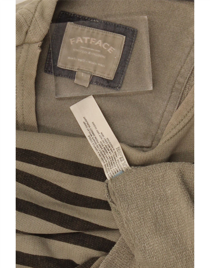 FAT FACE Camiseta para hombre de manga larga de algodón a rayas caqui grande