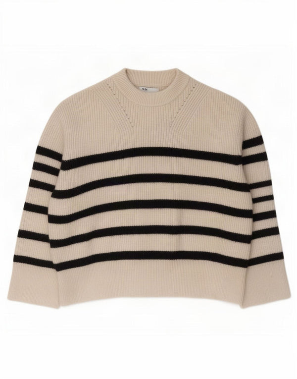 Zara Mujer Cuello Redondo Jersey Jersey UK 10 Small Off White Rayas