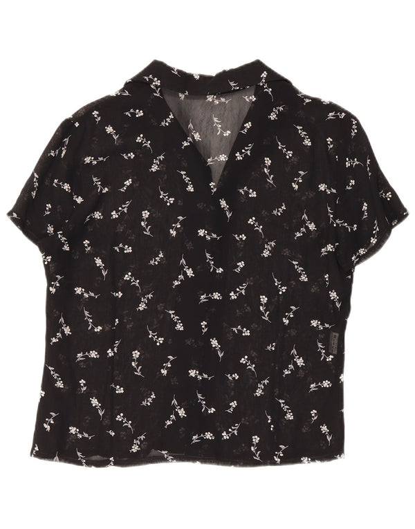 Vintage Womens See Through Shirt Blouse UK 12 Medium Black Floral