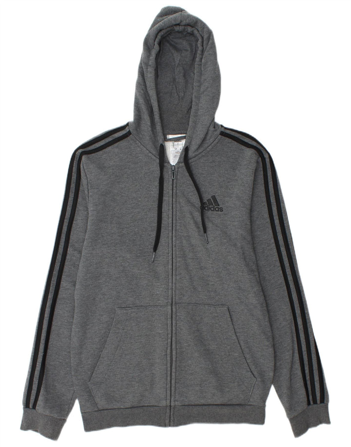 Adidas - Sudadera con capucha y cremallera para hombre, talla pequeña, algodón gris