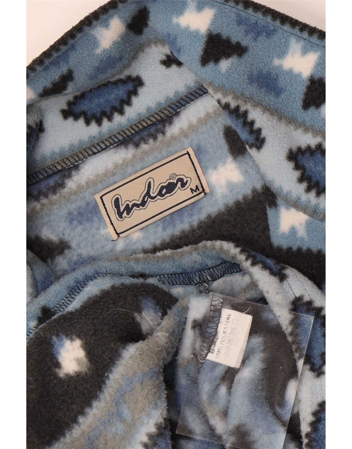 Vintage Mens Fleece Chaqueta Reino Unido 38 Azul Medio Fair Isle Poliéster