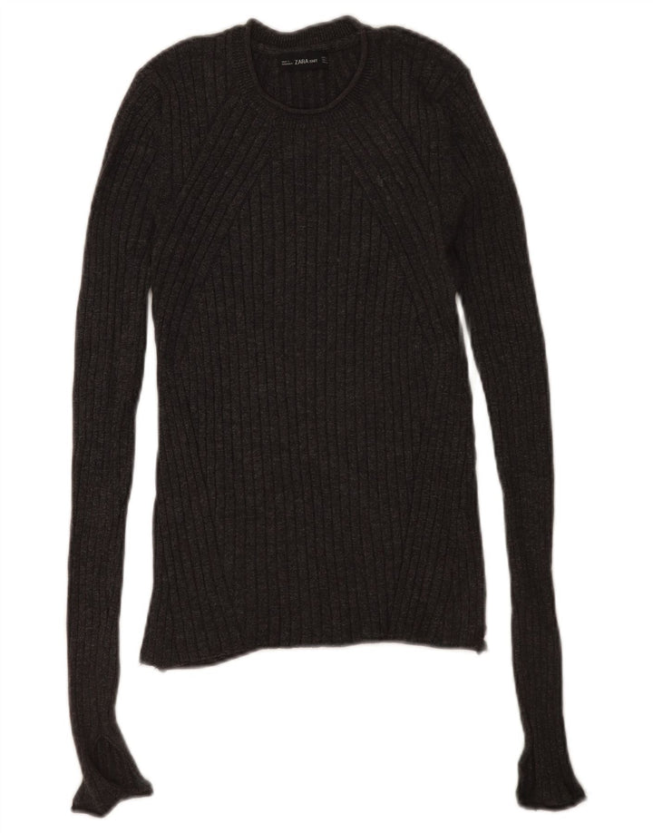 Zara - Jersey de cuello redondo para mujer, talla 40, viscosa gris medio