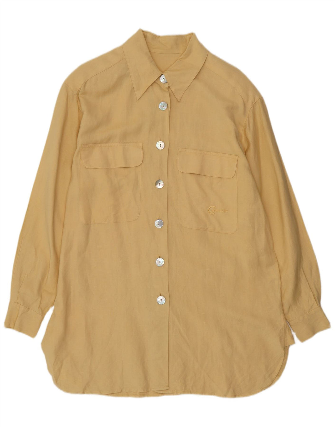Vintage mujer manga larga camisa larga EU 38 lino amarillo medio