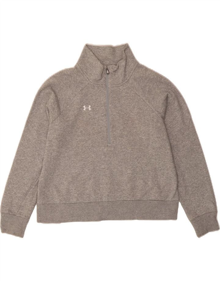 UNDER ARMOUR Womens Oversized Zip Neck Sweatshirt Jumper UK 14 Medium Grey Vintage Under Armour and Second-Hand Under Armour from Messina Hembry 