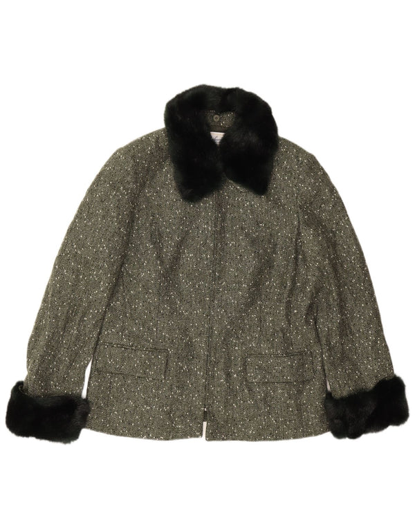 Luisa Spagnoli Chaqueta tipo blazer con cremallera completa para mujer UK 40 Large Lana moteada de color caqui