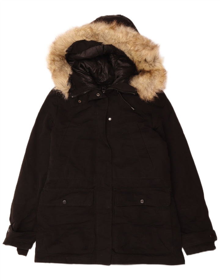 Zara Mujer Parka extragrande con capucha UK 6 XS Poliéster negro