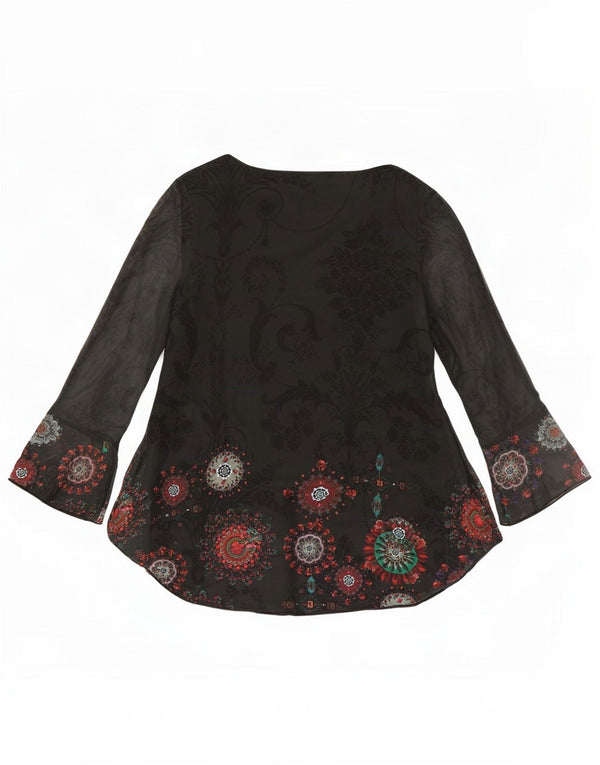 Desigual Top tipo túnica de manga larga para mujer UK 12 Medium Black Paisley Poliéster