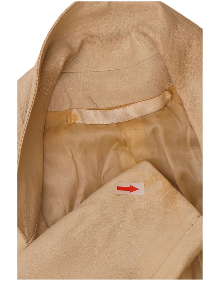 Vintage mujer doble pecho cuero Blazer chaqueta Reino Unido 12 medio beige