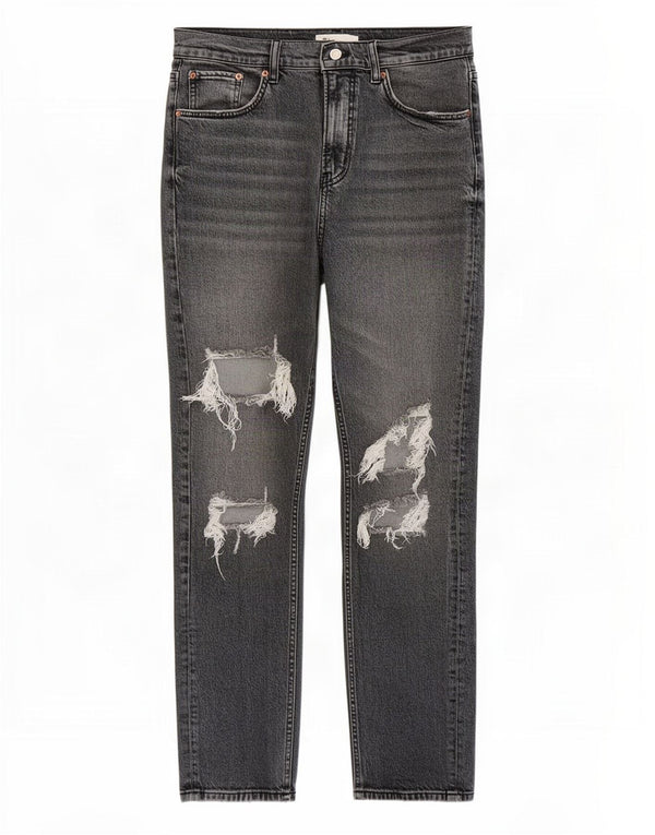 Zara Jeans rectos desgastados para mujer EU 40 Medium W30 L31 Algodón gris