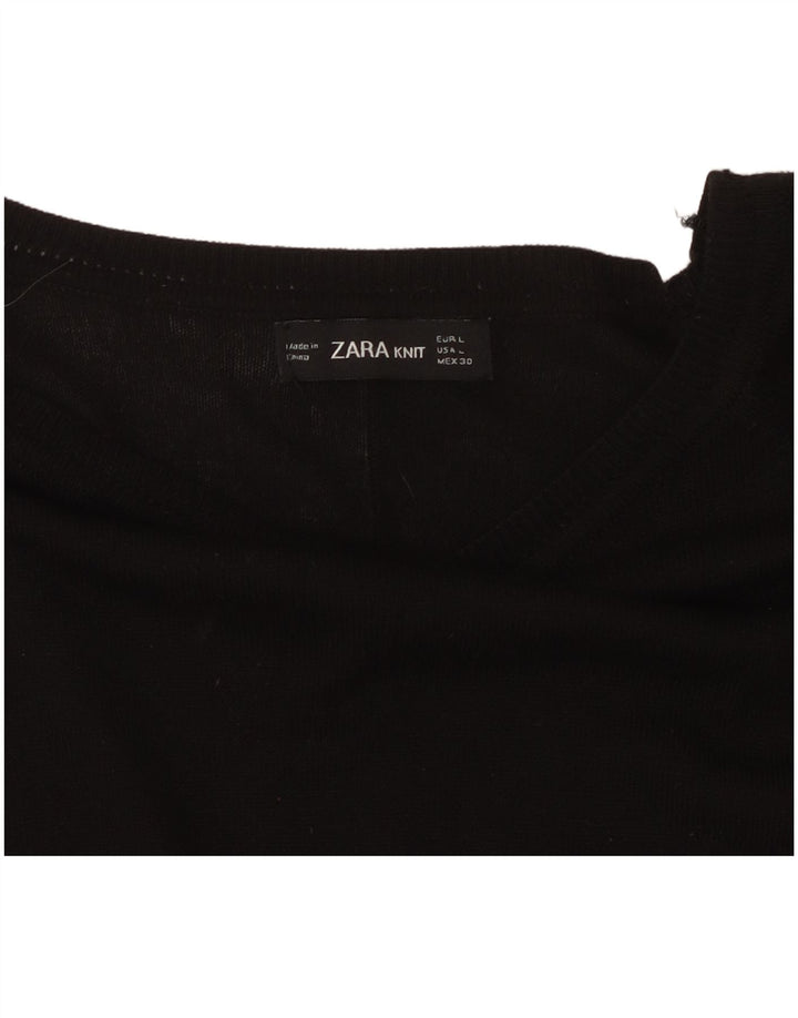 ZARA Jersey con cuello barco para mujer, talla 44, talla grande, sintético negro