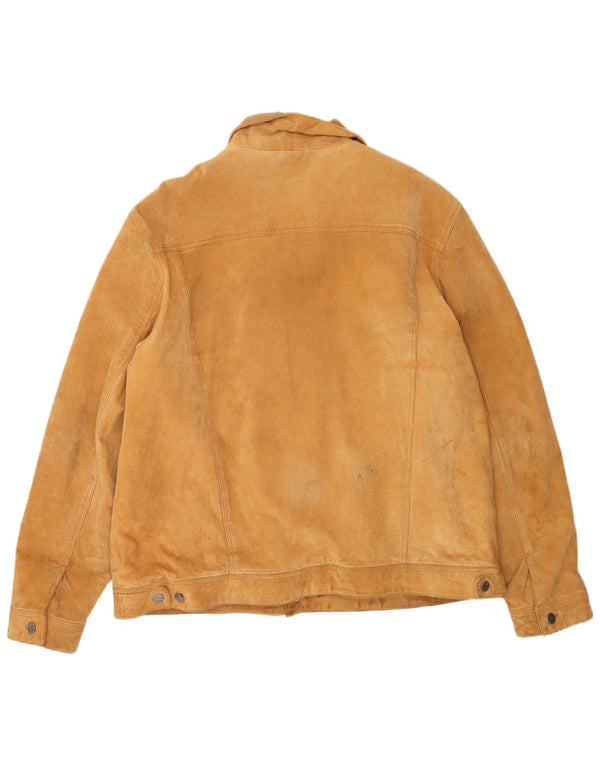 Vintage hombres sueltos ajuste Sherpa ante chaqueta EU 60 cuero beige grande