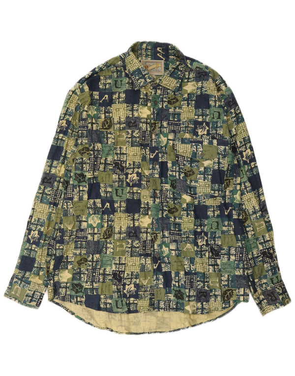 Camisa vintage para hombre de algodón patchwork verde grande