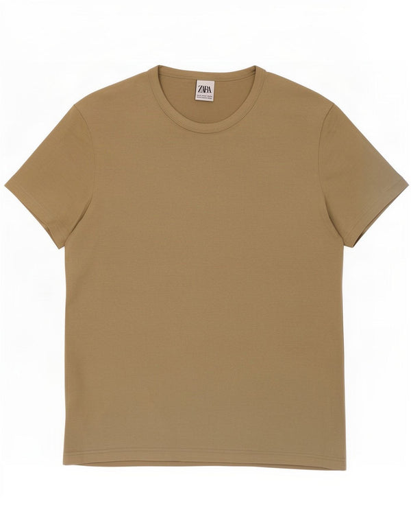 Zara Hombre Camiseta Top Algodón Beige Medio