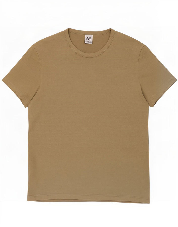 Zara Hombre Camiseta Top Algodón Beige Medio