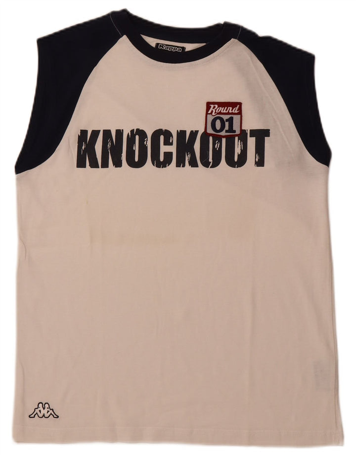 KAPPA Hombre Camiseta Sin Mangas Estampada Grande Blanco Colorblock Algodón