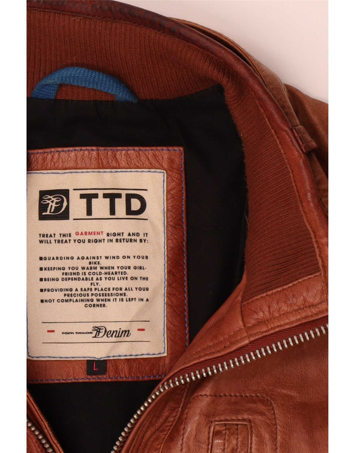 Tom Tailor Chaqueta de cuero para hombre UK 40 Large Marrón