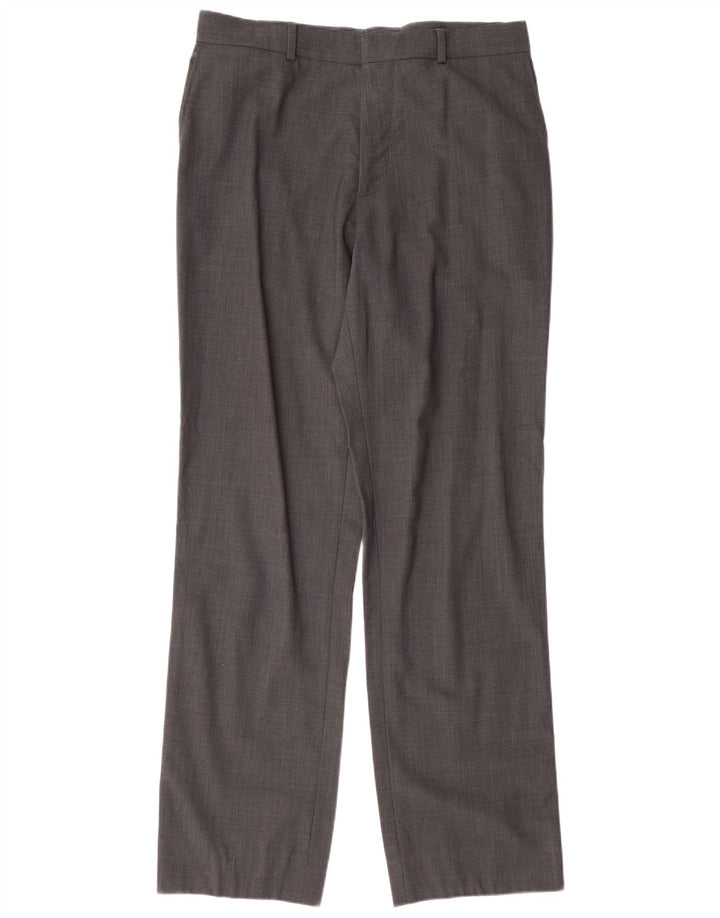 HUGO BOSS Pantalón de traje recto para hombre IT 52 XL W34 L34 Lana virgen gris
