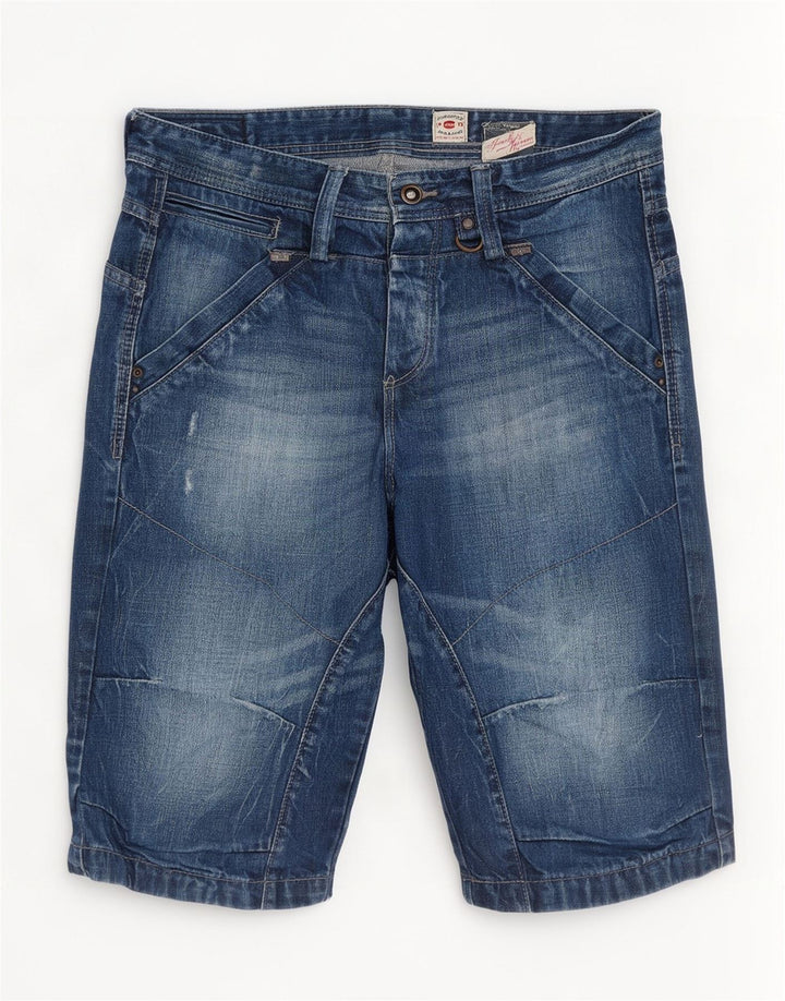 Jack & Jones Hombre Shorts De Mezclilla Desgastados Medio W32 Algodón Azul