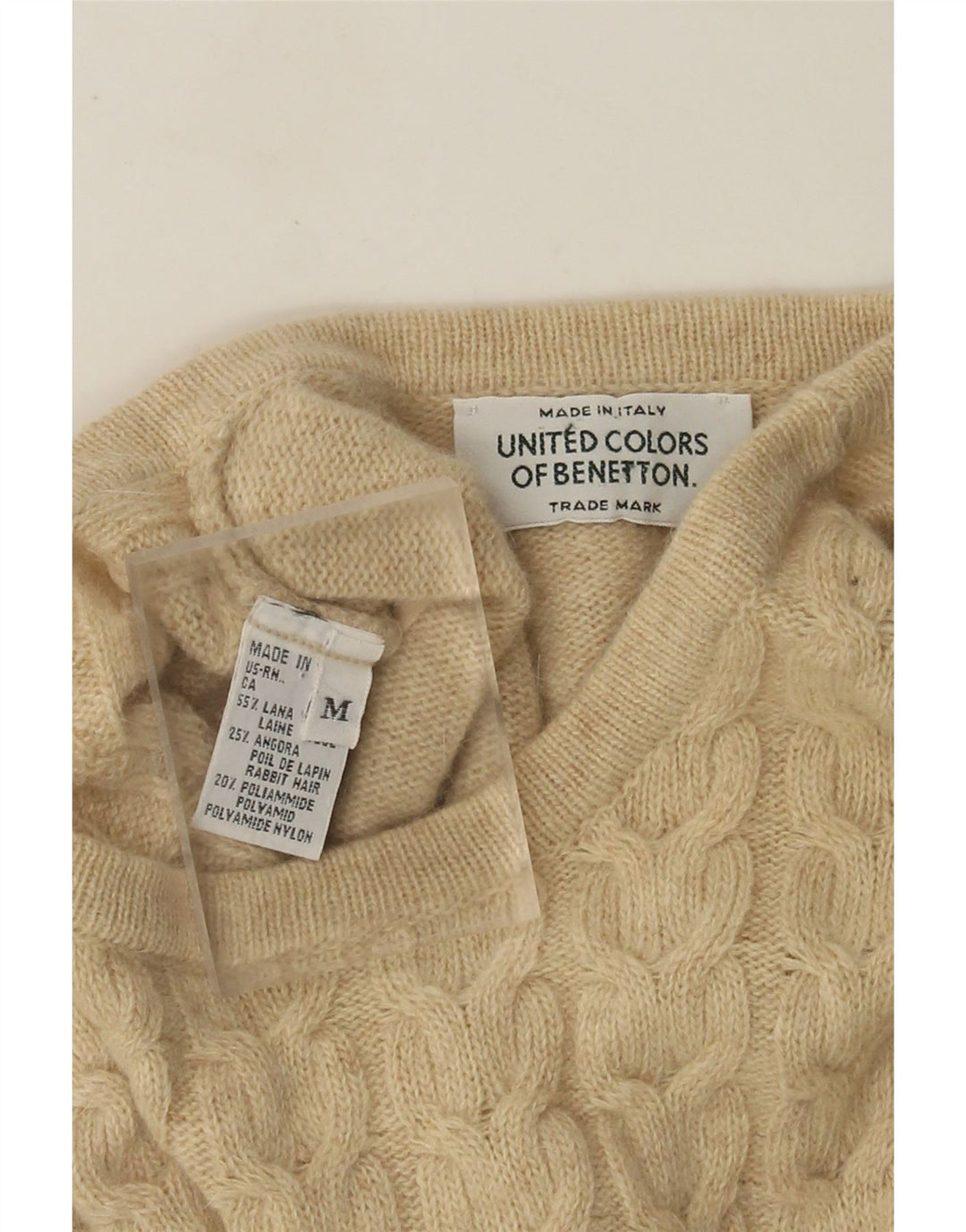 Benetton Jersey De Cuello Redondo Para Mujer UK 44 Lana Beige Medio