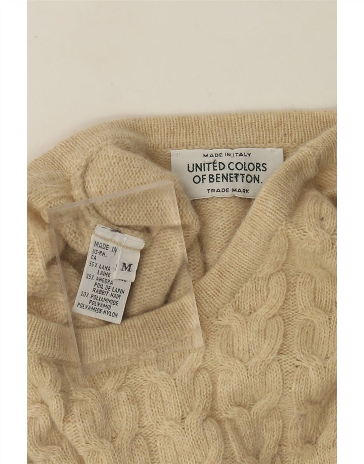 Benetton Jersey De Cuello Redondo Para Mujer UK 44 Lana Beige Medio
